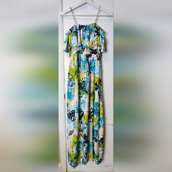 ATMOSPHERE Tropical Floral Off shoulder Cinched Tie Waist Maxi Dress Size 6 - Picture 8 of 16